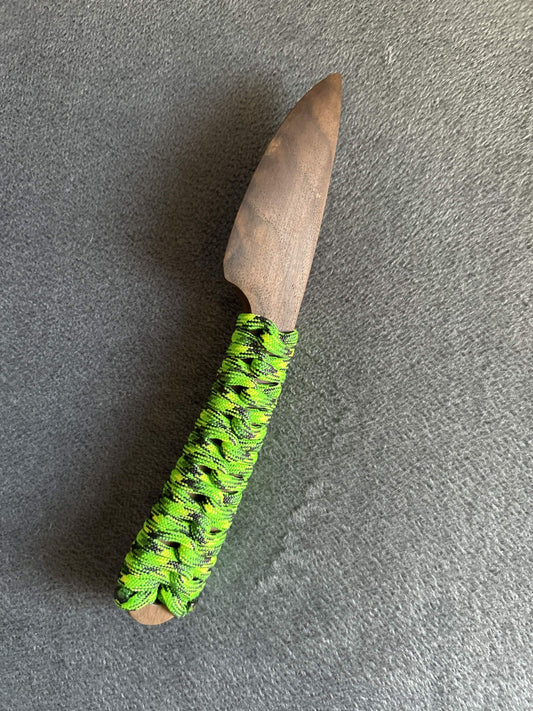Walnut knife with paracord grip for BDSM, knife play, and wax play