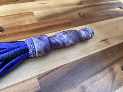 Weighted purple and black paracord flogger handle for BDSM and impact play