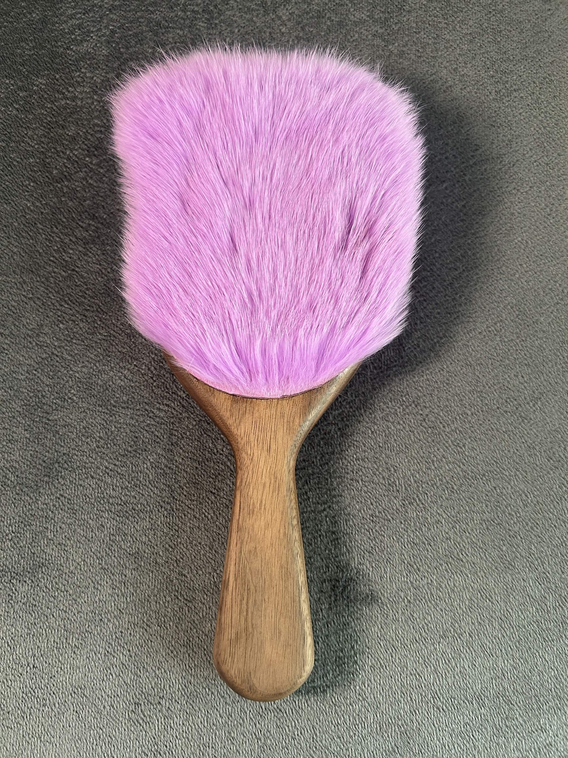 Walnut harebrush paddle with purple rabbit fur