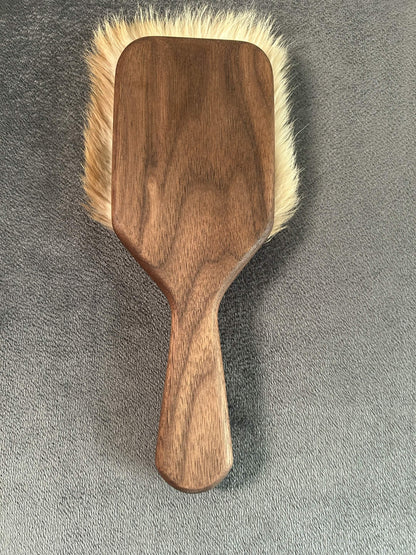 Walnut harebrush paddle with natural rabbit fur