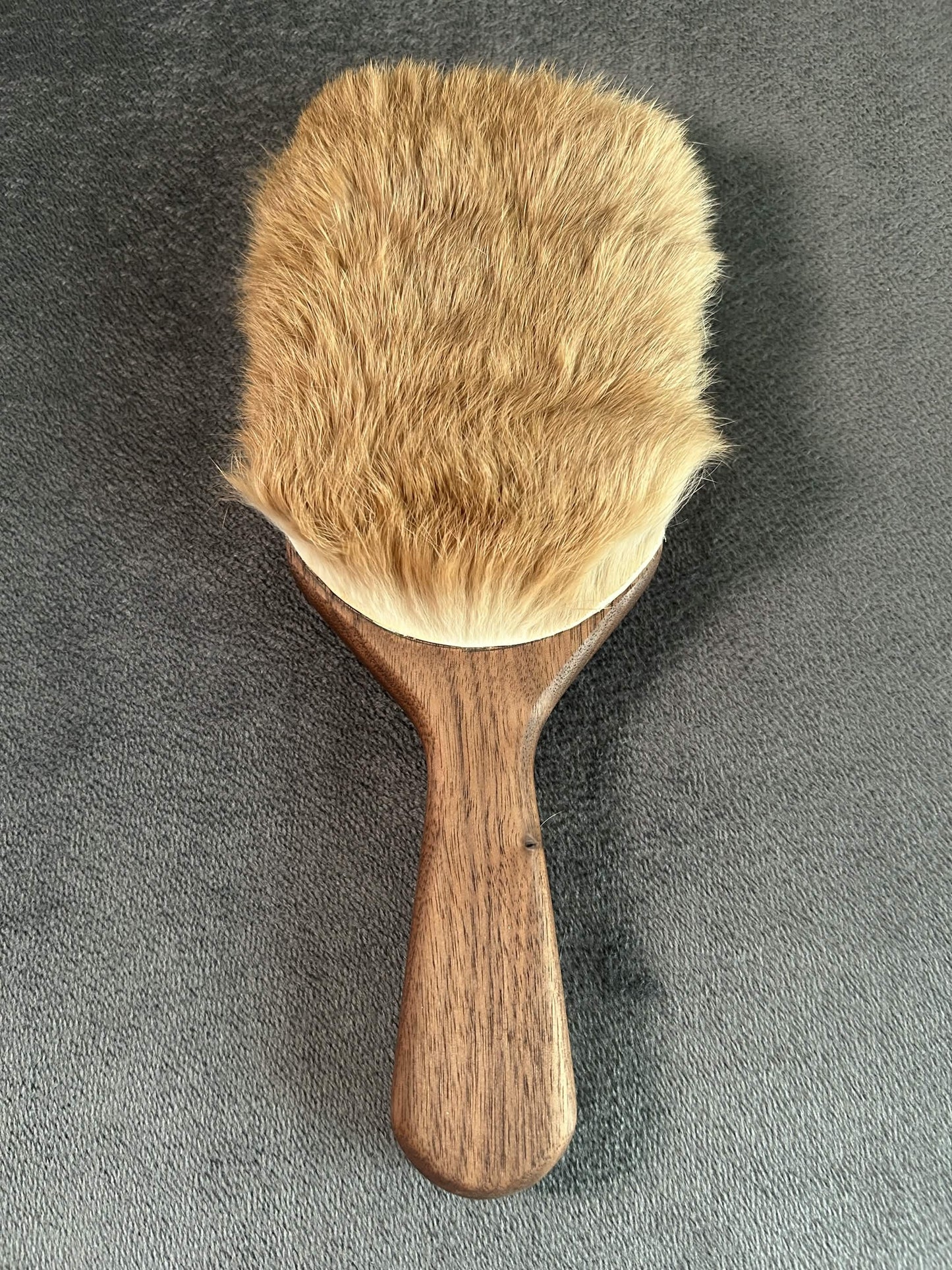 Walnut harebrush paddle with natural rabbit fur