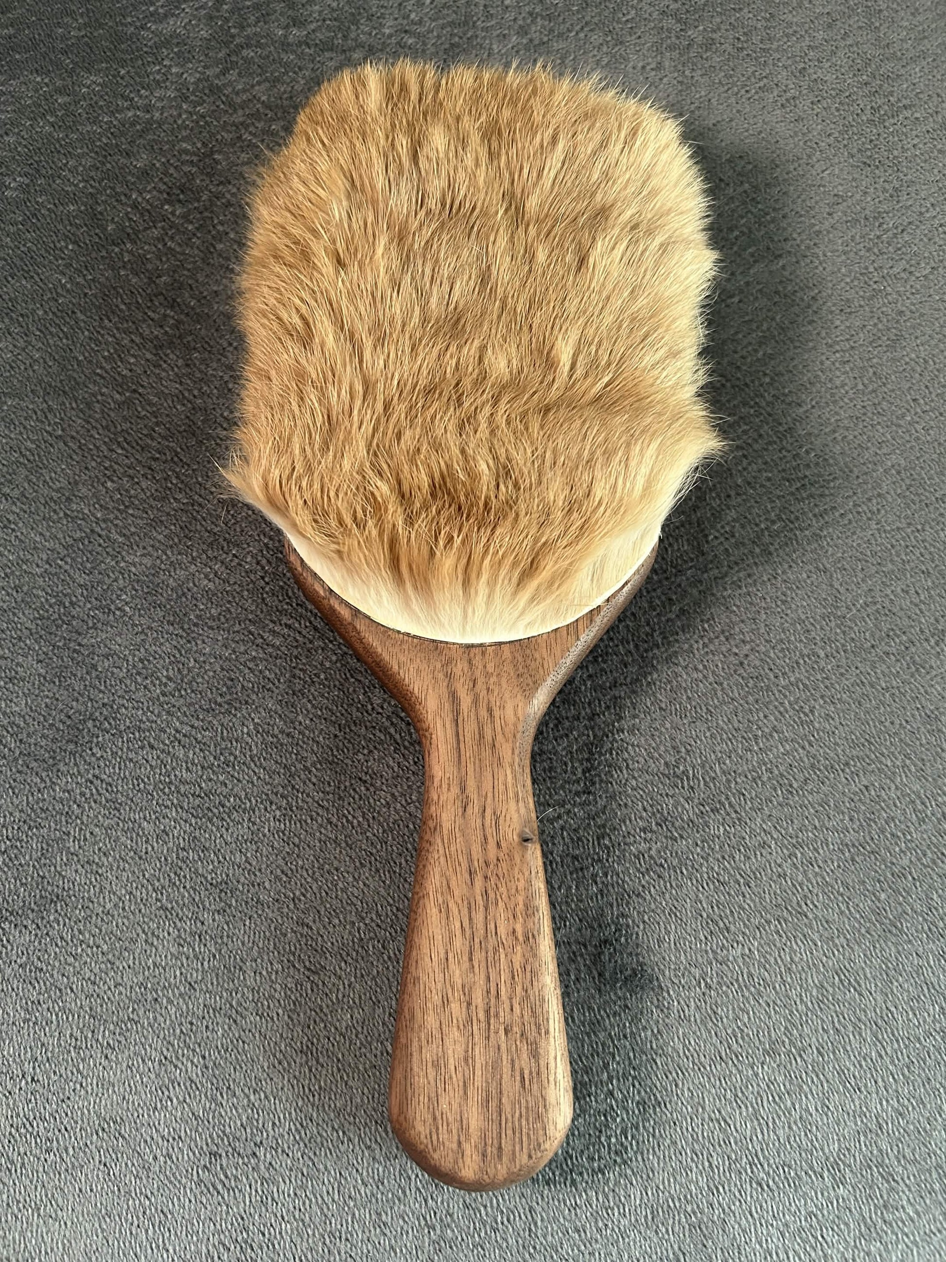 Walnut harebrush paddle with natural rabbit fur