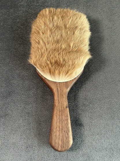 Walnut harebrush paddle with natural rabbit fur