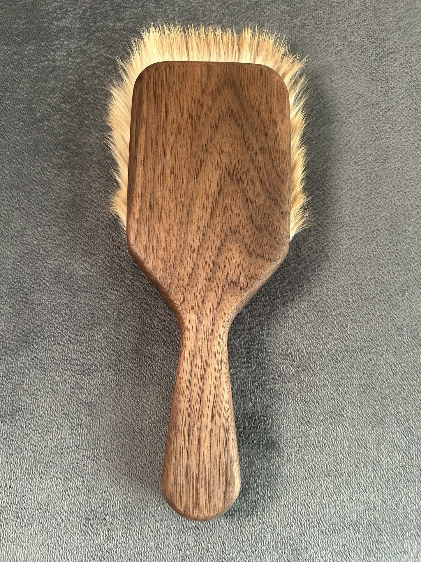 Walnut harebrush paddle with natural rabbit fur