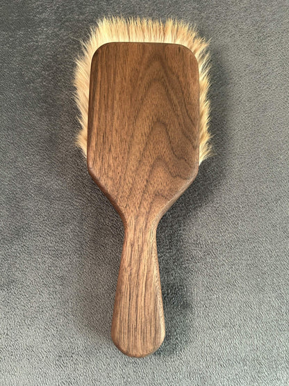 Walnut harebrush paddle with natural rabbit fur