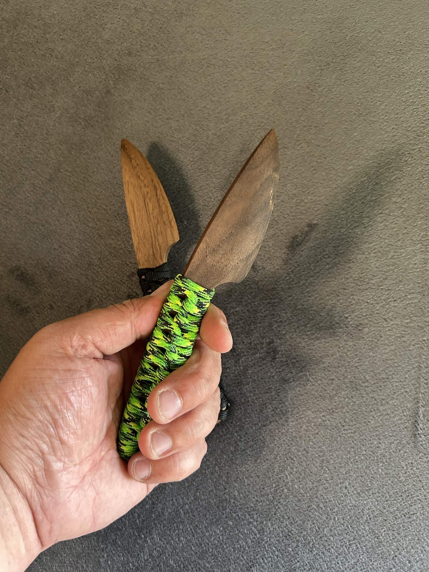 Walnut knives with paracord grip for BDSM, knife play, and wax play