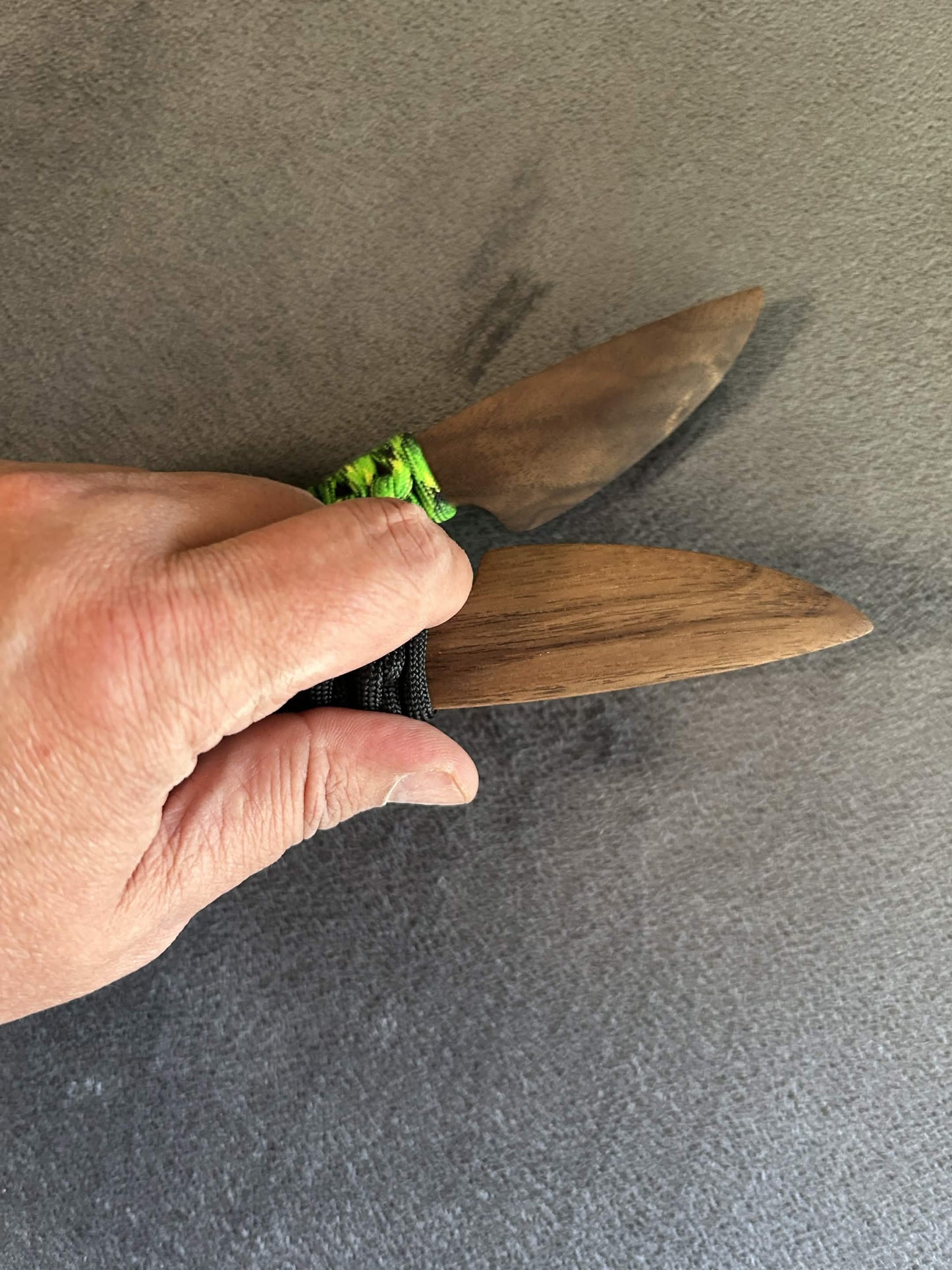 Walnut knives with paracord grip for BDSM, knife play, and wax play