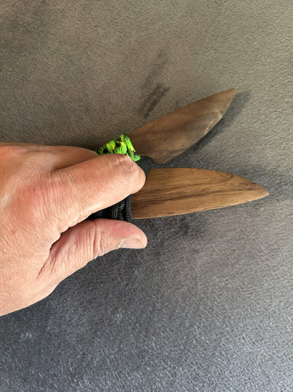 Walnut knives with paracord grip for BDSM, knife play, and wax play