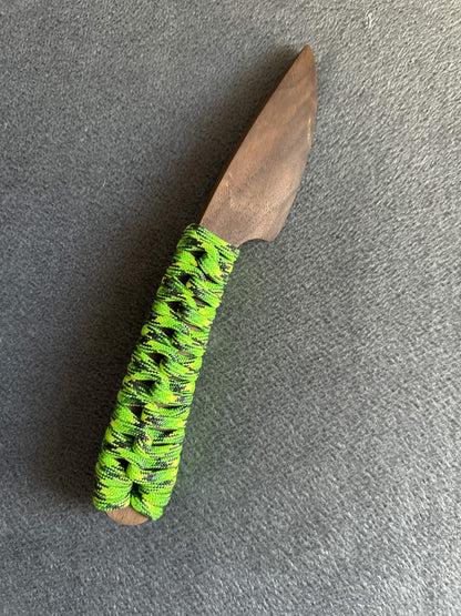 Walnut knife with paracord grip for BDSM, knife play, and wax play