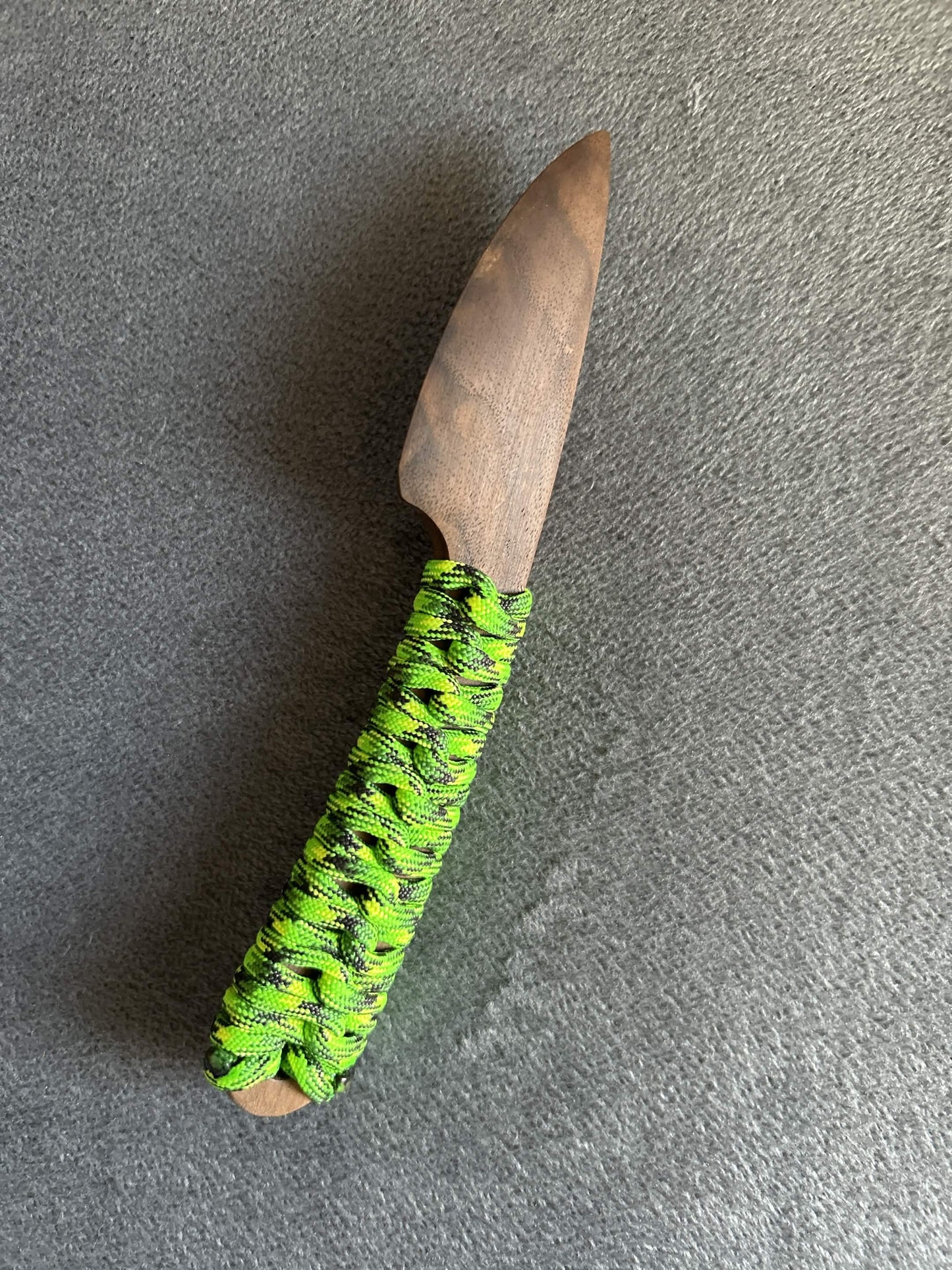 Walnut knife with paracord grip for BDSM, knife play, and wax play