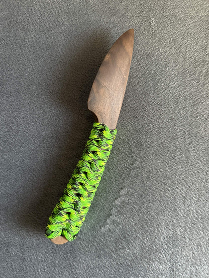 Walnut knife with paracord grip for BDSM, knife play, and wax play