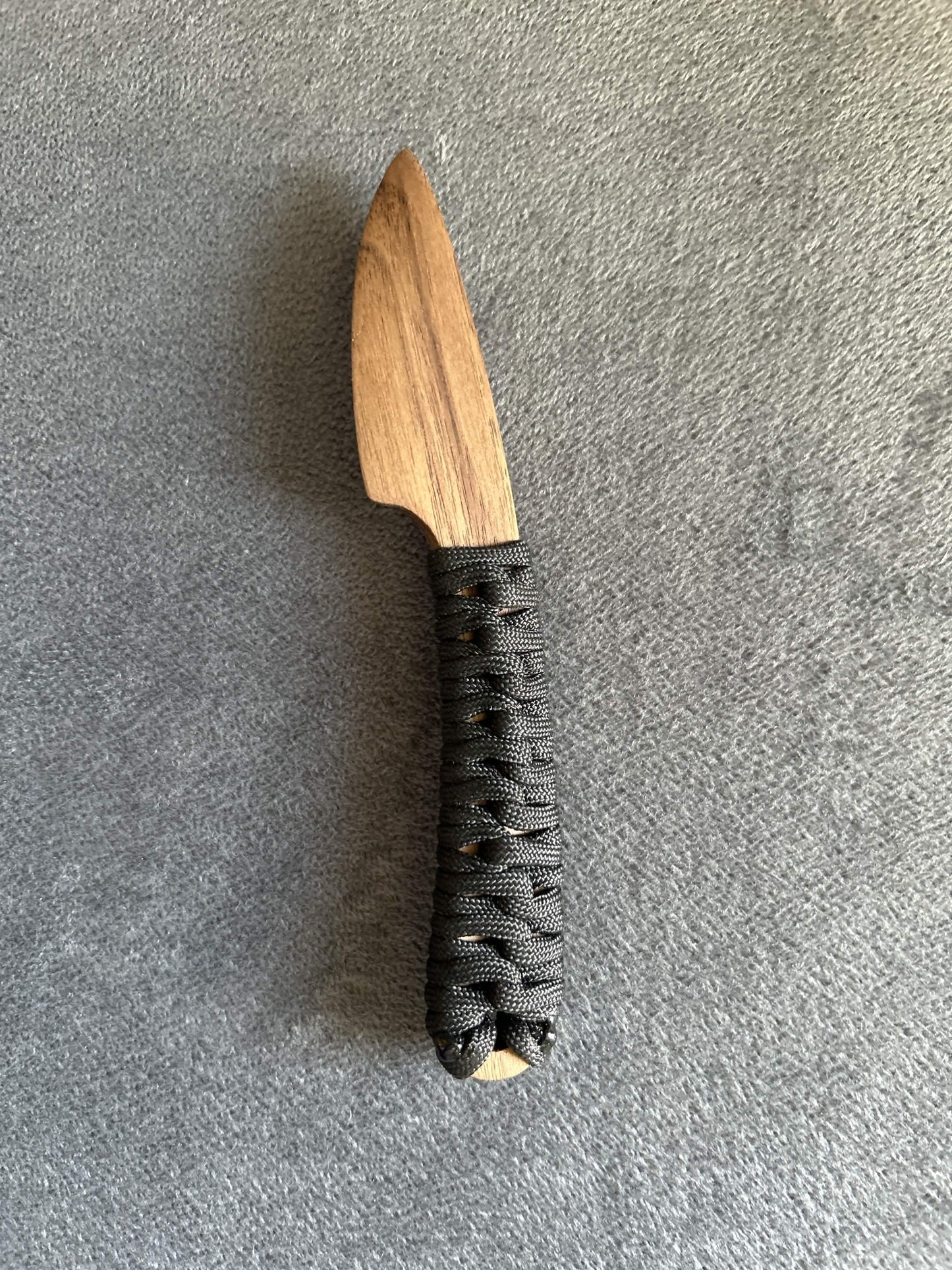 Walnut knife with paracord grip for BDSM, knife play, and wax play