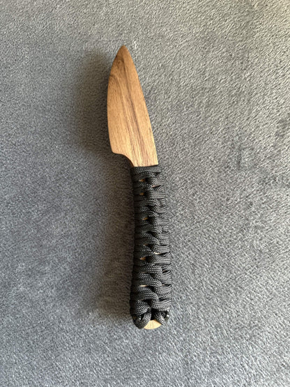 Walnut knife with paracord grip for BDSM, knife play, and wax play