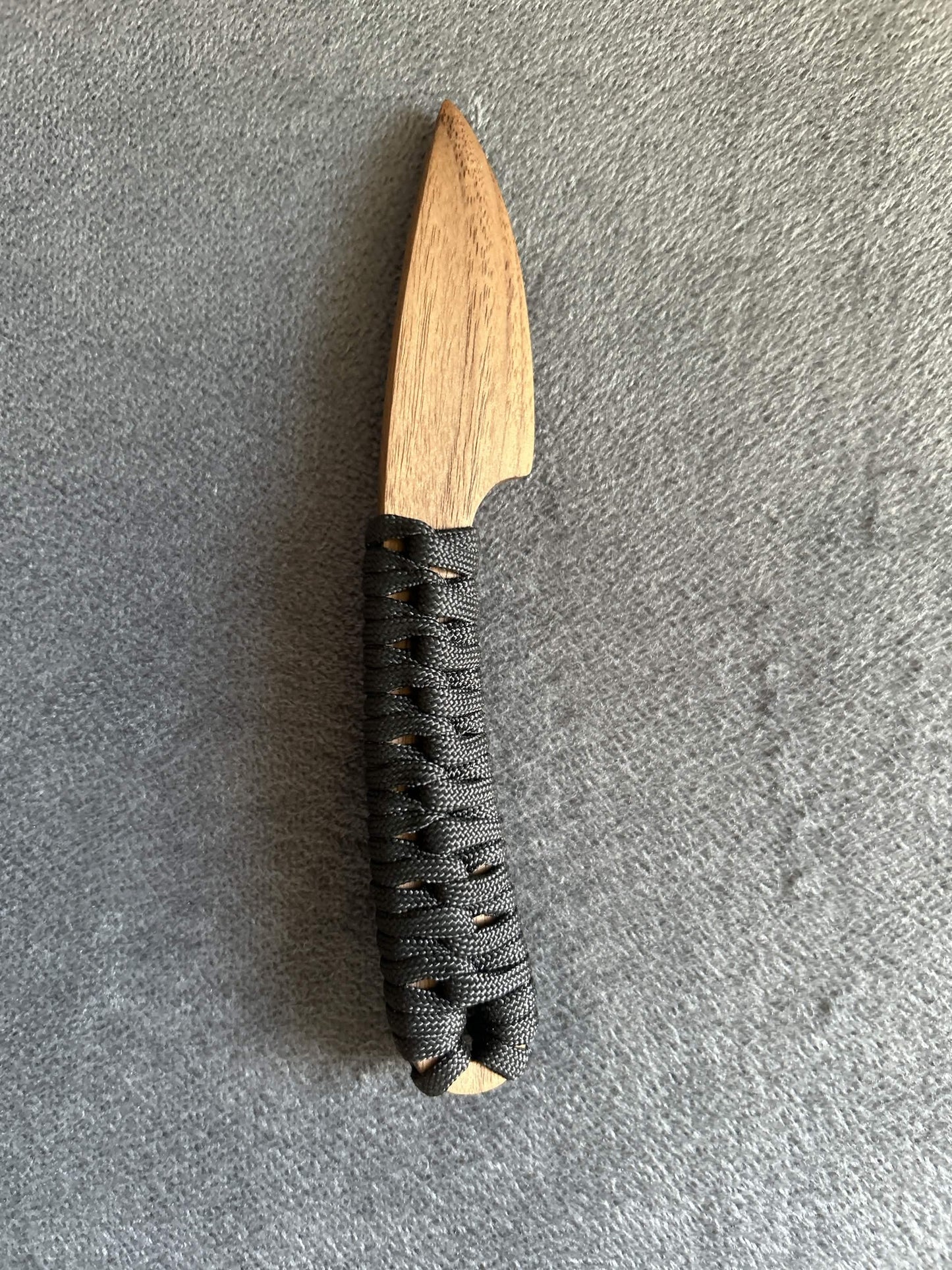 Walnut knife with paracord grip for BDSM, knife play, and wax play